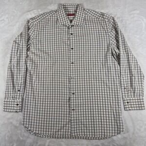 Isaia Napoli Dress Shirt Men's 18 / 45 Beige Gray Check Formal Made In Italy